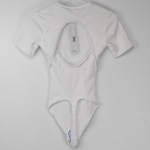 Good American Bodysuit Short Sleeve Ribbed Crew Neck Open Back White Size 0 XS - Picture 3 of 9
